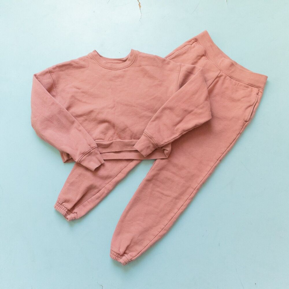Girlfriend Collective Birch 50/50 Crop Sweatshirt Classic Jogger Sweat Set XS